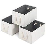 Magicfly Foldable Storage Baskets for Shelves, Decorative Polyester Fabric Storage Bins with Cotton Rope Handles Closet Clothes Organizer Boxes, 14.4 X 10 X 8.3 inch,Beige, Pack of 3