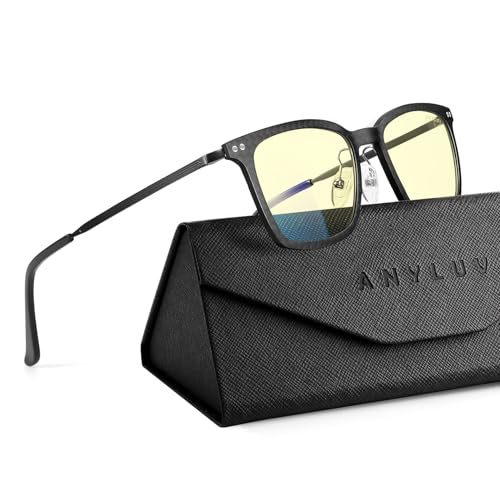 Image of ANYLUV Blue Light Glasses Men, Stylish Square Carbon Fiber Eyewear, Anti Eyestrain, Lightweight Mens Computer Gaming Glasses