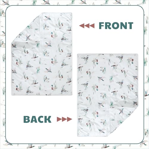 Image of SmoothNovelty 5 Pcs Mallard Duck Crib Bedding Set Include Print Crib Sheets Bed Skirt Comforter Pad Cover Wall Stickers for Boys Girls Duck Nursery Room Decoration