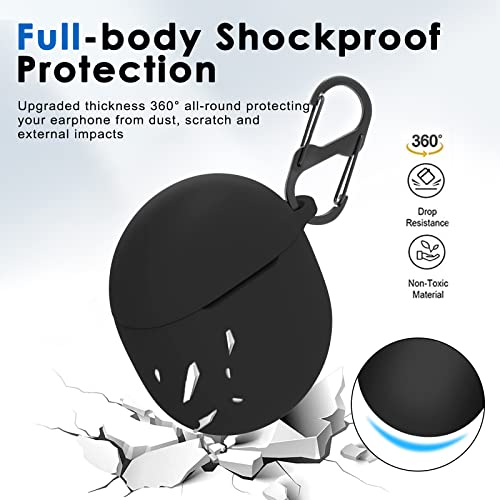 for Google Pixel Buds Pro 2 (2024) & Pixel Buds Pro (2022) Case Cover, Soft Silicone Shockproof Protective Case Skin with Carabiner (Black)