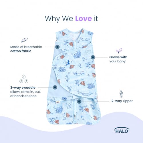 HALO Disney Baby Finding Nemo 100% Cotton Sleepsack Swaddle, 3-Way Adjustable Wearable Blanket, TOG 1.5, Nemo Tie Dye, Small, 3-6 Months - image 4