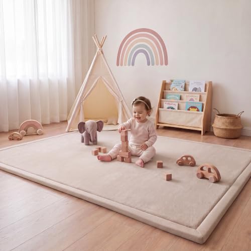 Image of 1.3 inch Thick Baby Play Mat for Floor,39x59 Memory Foam Tummy Time Mat