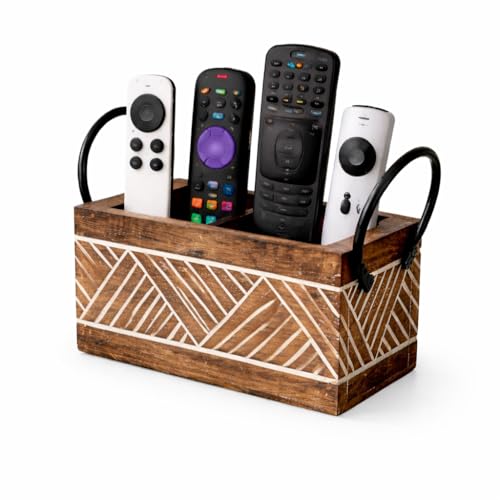 Image of Craft Expertise Remote Control Holder Stand for TV & AC - Wood & Iron Remote Organizer for Table, Sofa & Bedside | Rustic Brown Decorative Remote Caddy for Living Room | 8 x 4 x 6.5 Inches