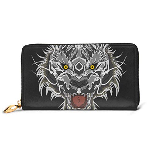 Preisvergleich Produktbild JHGFG Mode Handtasche Reißverschluss Brieftasche Weiß Tiger Beast Head Maskottchen Telefon Clutch Geldbörse Abendkupplung Blocking Leder Brieftasche Multi Card Organizer