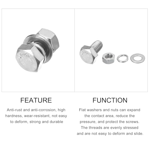 Image of METALLIXITY Hex Head Screws Bolts, Nuts, Flat & Lock Washers Kits (M8-1.25x16mm) 4 Set, Stainless Steel Fully Threaded Machine Screws Bolt Set - for Home Appliance Equipment