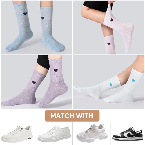 Image of Corlap Women's Cotton Crew Calf Socks - 5 Pairs Ankle High Dress Casual Socks, Fun Cute Heart Gifts for Mom Mother