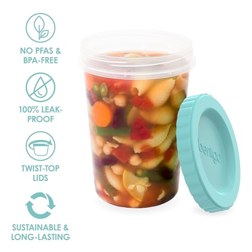 Image of Bentgo Prep - 20 Piece 32 fl oz Leak-Proof Deli Containers with Lids, Food Storage for Meal Prep, Twist-Top, Reusable, PFAS & BPA-Free, Stackable, Microwave, Freezer & Dishwasher Safe (Aqua Splash)
