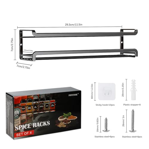 FOTINOR Spice Rack Wall Mounted 4 Pack, Space-Saving Spice Organiser with Adhesive and Screws – Spice Jar Storage Shelf for Inside Cupboard & Kitchen Door(Black) - Cosy Home Interiors FOTINOR Spice Rack Wall Mounted 4 Pack, Space-Saving Spice Organiser with Adhesive and Screws – Spice Jar Storage Shelf for Inside Cupboard & Kitchen Door(Black) - Image 5