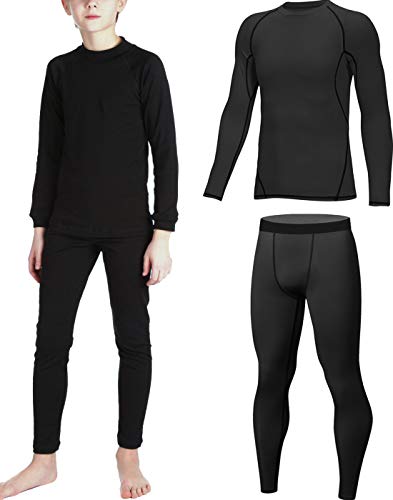 HOPLYNN Ropa interior térmica para niños, ropa interior funcional para niños y niñas, ropa interior de esquí, forro polar, térmica, mallas baselayer-Black-S