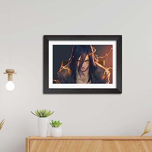 Image of TenorArts Eren Yeager Poster Attack on Titan Anime Laminated Photo Frame Painting with Matt Finish Black Textures (12inches x 9inches)