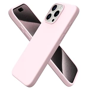 ORNARTO Compatible with iPhone 15 Pro Max Case 6.7″, Slim Liquid Silicone 3 Layers Soft Gel Rubber Shockproof Protective Phone Case with Anti-Scratch Microfiber Lining-Chalk Pink