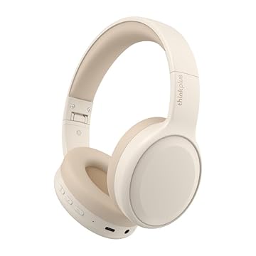 Fone de ouvido sem fio LEN0V0 TH30 com microfone para chamadas - Headphone - Bluetooth 5.3 - Esportivo - Dobrável (Bege)