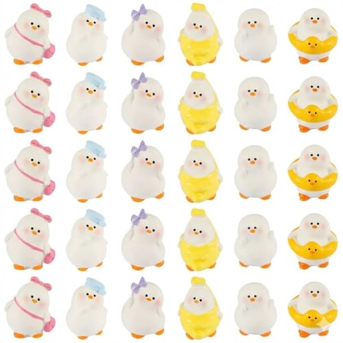 20Pcs Mini Resin Chubby Duck Figurines, Cute White Duck with