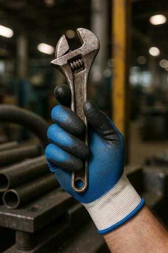 Image of Premium Nitrile Coated Work Gloves - Industrial Grip, Cut & Abrasion Resistant - Flexible & Durable Safety Gloves for Construction, Warehouse, Automotive, Cleaning (Blue, 1 Pair)