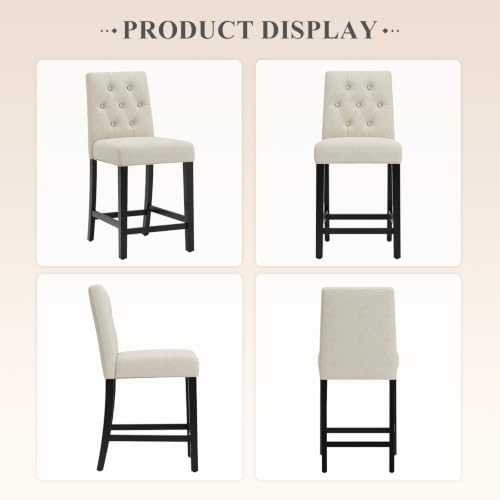 Image of MALOL Bar Stools Set of 2, Fabric Counter Height Bar Stools,Beige