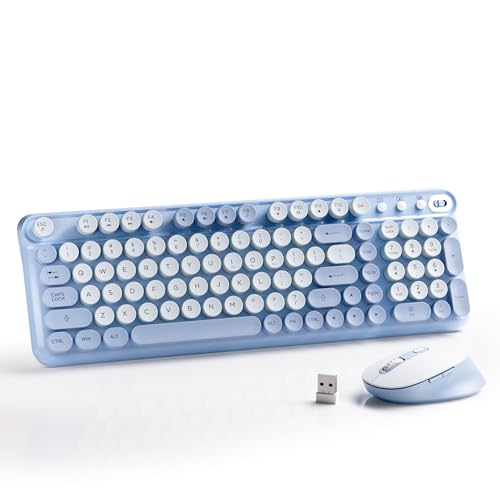 MPTOG Wireless Keyboard and Mouse Combo Full-Size 2.4G Set with Number Pad Long Battery Life Plug Play for Office and Student Use (Blue)