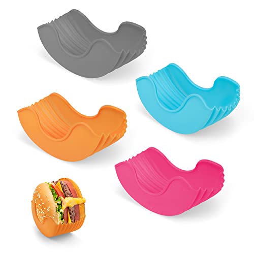 LNSYSNS Porte Hamburger Silicone, 4 Pièces Porte-Burger Rétractable, Silicone Hamburger Washable, Support de Hamburger Convient pour Les Sandwichs Burger Donuts