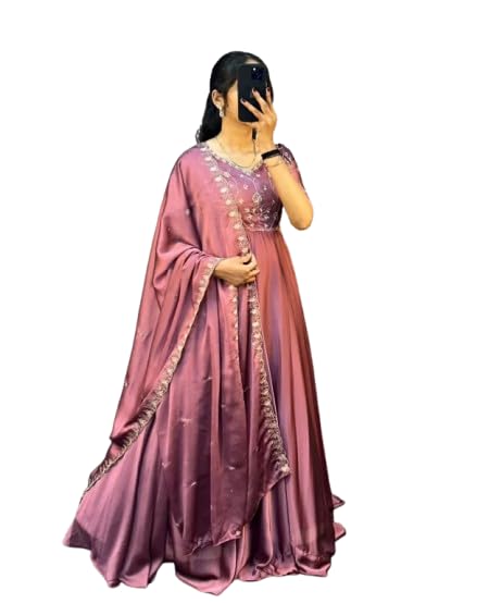 Pink Heavy Designer Embroidered Satin Chiffon Gown with Dupatta Set