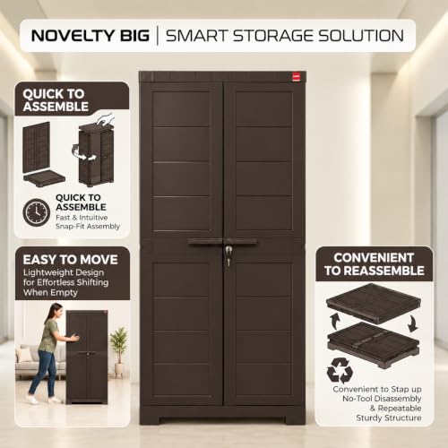 Image of Cello Novelty Big Bookshelf, Ice Brown | 2 Dustproof Doors | Space Saving Cupboard | Plastic Book Shelf | Multipurpose Book Shelf for Home, Office | Book Organizer for Library