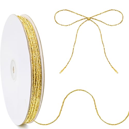 NISENTIA 100M Decorative Metallic String 1.5mm Gold Twine String Sparkle Bakers Thread Twine Jewelry Thread Cord for DIY Crafts Gift Wrapping Wedding Favors