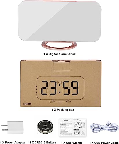 Digital Alarm Clock,7 Inch Led Mirrored Large Display, With Dual Usb Charger Ports,Auto Dim,Snooze Function,Modern Desk Wall Electronic Clocks For Bedroom Living Room Office - Rose Gold #TOP5