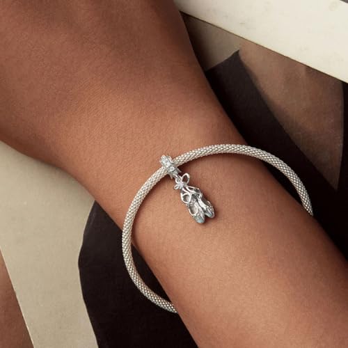 Image of Ballet Charm 925 Sterling Silver Dancer Shoes Anniversary Heart Pendant Family Birthstone Mom Dangle for Pandora Charm Bracelet