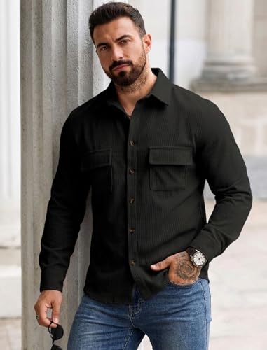 Image of MiraMichi Men's Full Sleeve Corduroy Striped Casual Jacket, Perfect for Everyday Stylish Outfits, Standard Length