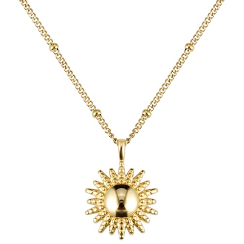 BONNYBIRD® Collier Soleil Femme Or Acier Inoxydable Chirurgical Chaîne Pendentif Or Plaqué Jaune Doré Boheme Ete Résistant à l'eau Bijoux Sans Nickel