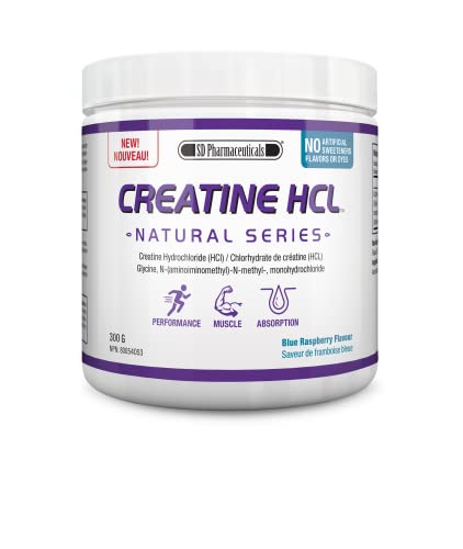 SD Pharmaceuticals CREATINE HCL - CHCL - Creatine Hydrochloride - Blue Raspberry - 300g - 120 Servings - Enhance ATP Energy Metabolism - Maximizes Levels of Phosphocreatine - Muscle Cell Volume & Protein Synthesis - Satellite Cell Activity - Ultra Concentrated Form - NEW All Natural Series
