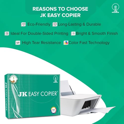 JK Easy Copier Paper | A4 Size | 70 GSM | 500 Sheets | White Paper, 1 Ream | For Laserjet & Inkjet Printer | Fast Drying | Both Side Print | Eco Friendly | ColorLok (Pack of 1) | One Ream - Image 3