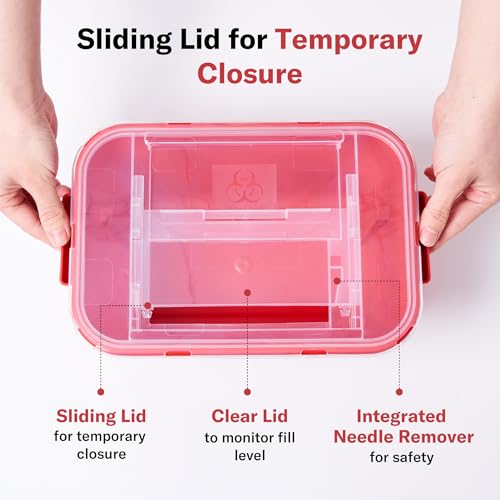 Image of Alcedo Sharps Container 1 Gallon (3-Pack) Home & Professional Use | Biohazard Needle and Syringe Disposal, Built-In Needle Removal Port, Locking Slot for Safe Final Disposal, Clear Lid