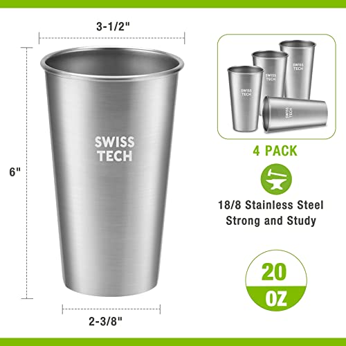 Swiss+Tech 20 Oz Stainless Steel Cups, 4 Pack Stackable Pint Cup For Travel, Outdoor And Home, Silver #TOP1