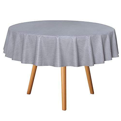 Image of sancua 100% Waterproof Round PVC Tablecloth - 54 Inch - Oil Proof Spill Proof Vinyl Table Cloth, Wipe Clean Table Cover for Dining Tables, Buffet Parties and Camping, Grey