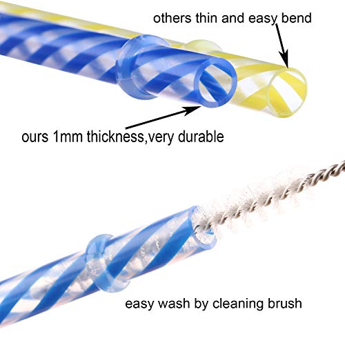 Dakoufish 12 Piece 6 Inch Reusable Plastic Thick Drinking Straws BPA Free Mason Jar Straws Transparent Small Stripe (6inch, Mix 12color)