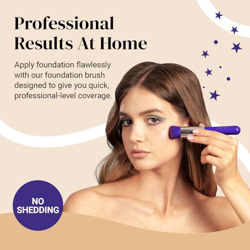Image of Keshima Foundation Brush Flat Top Kabuki - Premium Foundation Brush for Liquid Makeup, Cream, and Powder - Buffing, Blending, and Face (Regular Size, Neon Purple)