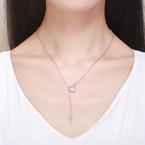 Presentski 925 Sterling Silver Y Lariat Necklace Chain Valentines Day Gift With Infinity Key Pendant,Love Heart Necklaces For Women Girls #TOP5