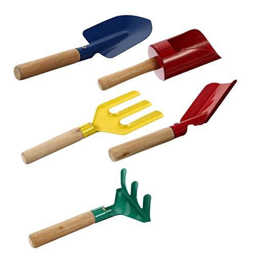minkissy 5pezzi Giardino Per Ragazzo Ragazza Attrezzi Da Giardino Per Ragazzo Ragazza Rastrello e Cazzuola Giocattolo Da Manico in Legno