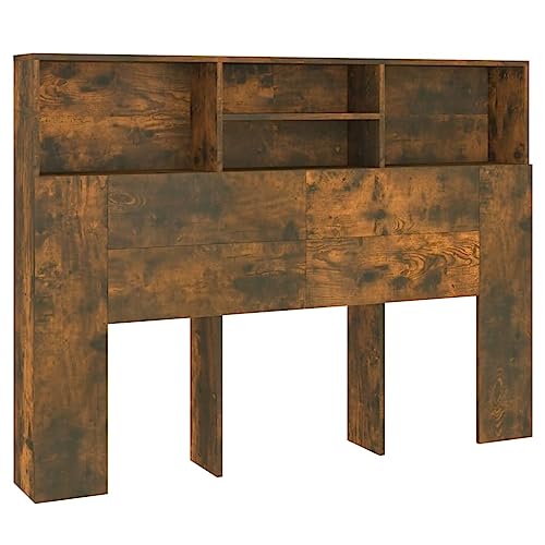 vidaXL Armoire de Tête de Lit Murale Meuble de Chambre à Coucher Tête de Lit avec Rangement Accessoire de Lit Double Chêne Fumé 140x19x103,5 cm