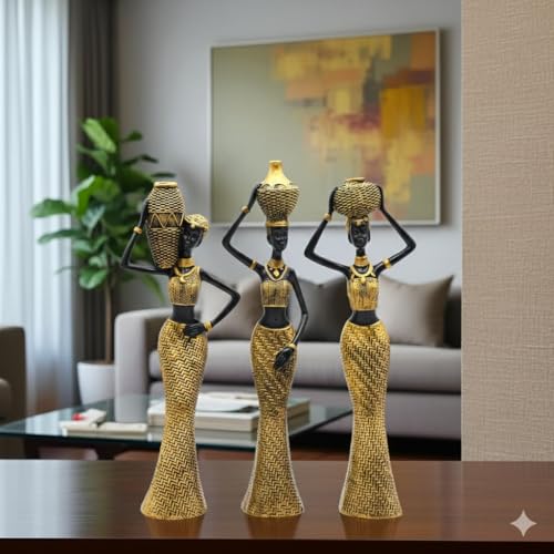 Image of Vibrant Beautiful Finish Uniquely Hand Crafted Home Decor African Tribal Women Art Piece (Set of 3)