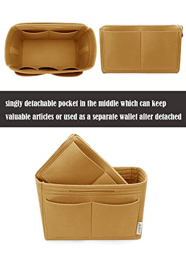 Image of Felt Purse Insert Handbag Organizer Bag in Bag Organizer with zipper Bag Tote Shaper for Speedy Neverfull 8021 Light Brown L