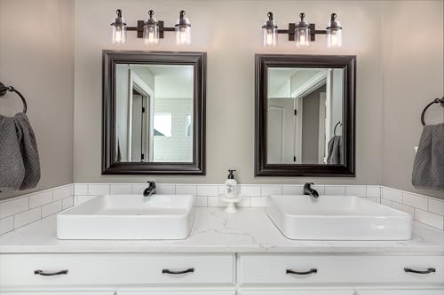 Image of 3 Light Bathroom Vanity Light, Oil Rubbed Bronze Bathroom Light Fixtures Over Mirror, Farmhouse Vanity Light with Clear Glass Shade
