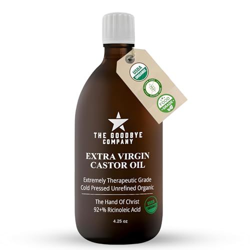 The Goodbye Company Extra Virgin Castor Oil – 4.25oz – 100% Pure, Cold-Pressed & Unrefined – Hexane-Free – Nourishing Oil for Healthy Skin, Hair Growth & Eyelashes (120mL)