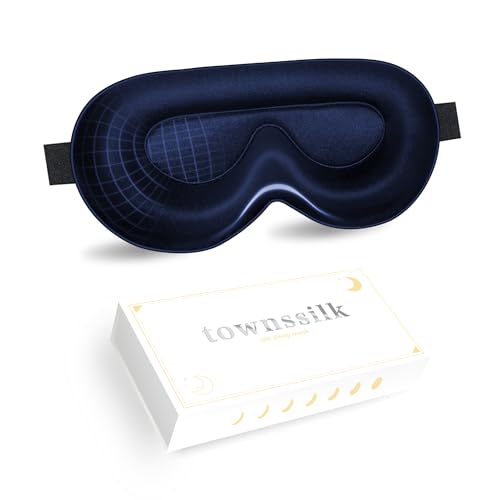 townsslik 3D máscara de ojo de sueño,doble cara 19mm seda de morera de lujo,ninguna interferencia con pestañas,cómodo para ojos,correa de hombro ajustable,conveniente hombres,mujeres niños,navyblue