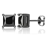 Queen Jewelers Sterling Silver Black Cubic Zirconia Princess-Cut 9MM Stud Earrings