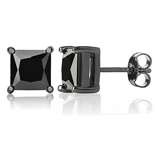 Queen Jewelers Sterling Silver Black Cubic Zirconia Princess-Cut 9MM Stud Earrings