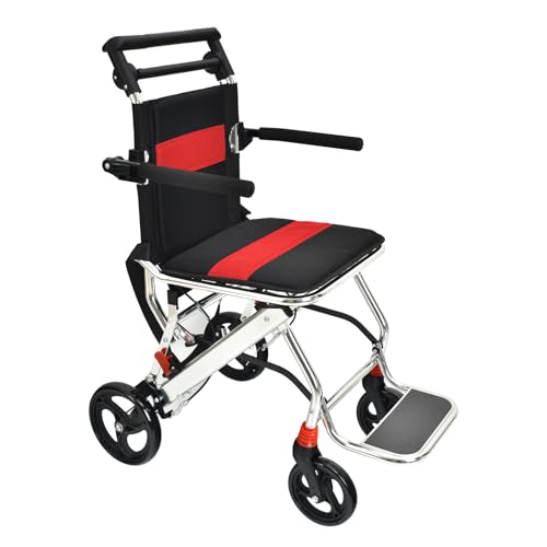 サンパーシー 折りたたみ式 介助用車椅子 耐荷重100kg 介護用 介助ブレーキ (レッド)