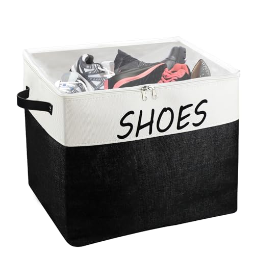 MUOUAKATE Large Entryway Shoe Storage Organizer, Shoe Basket for Entryway with Clear Cover, Foldable Mudroom Shoe Bin Box Fits for Boot, Sneaker, High Heeled