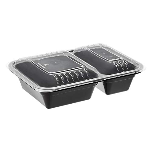 AmazonBasics 2 Compartment Meal Prep Containers - BPA Free, Microwave/Dishwasher/Freezer Safe, 32 ounces