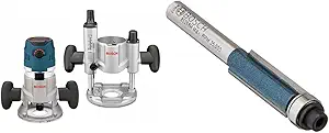 BOSCH MRC23EVSK Combination Router - 15 Amp 2.3 Horsepower Corded Variable Speed Combination Plunge & Fixed-Base Router Kit with 3/8 In. x 1 In. Carbide-Tipped Double-Flute Flush Trim Router Bit