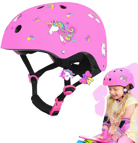 Casque de vélo licorne pour fille - Casque de skate robuste réglable - Convient pour 3 à 12 ans -...